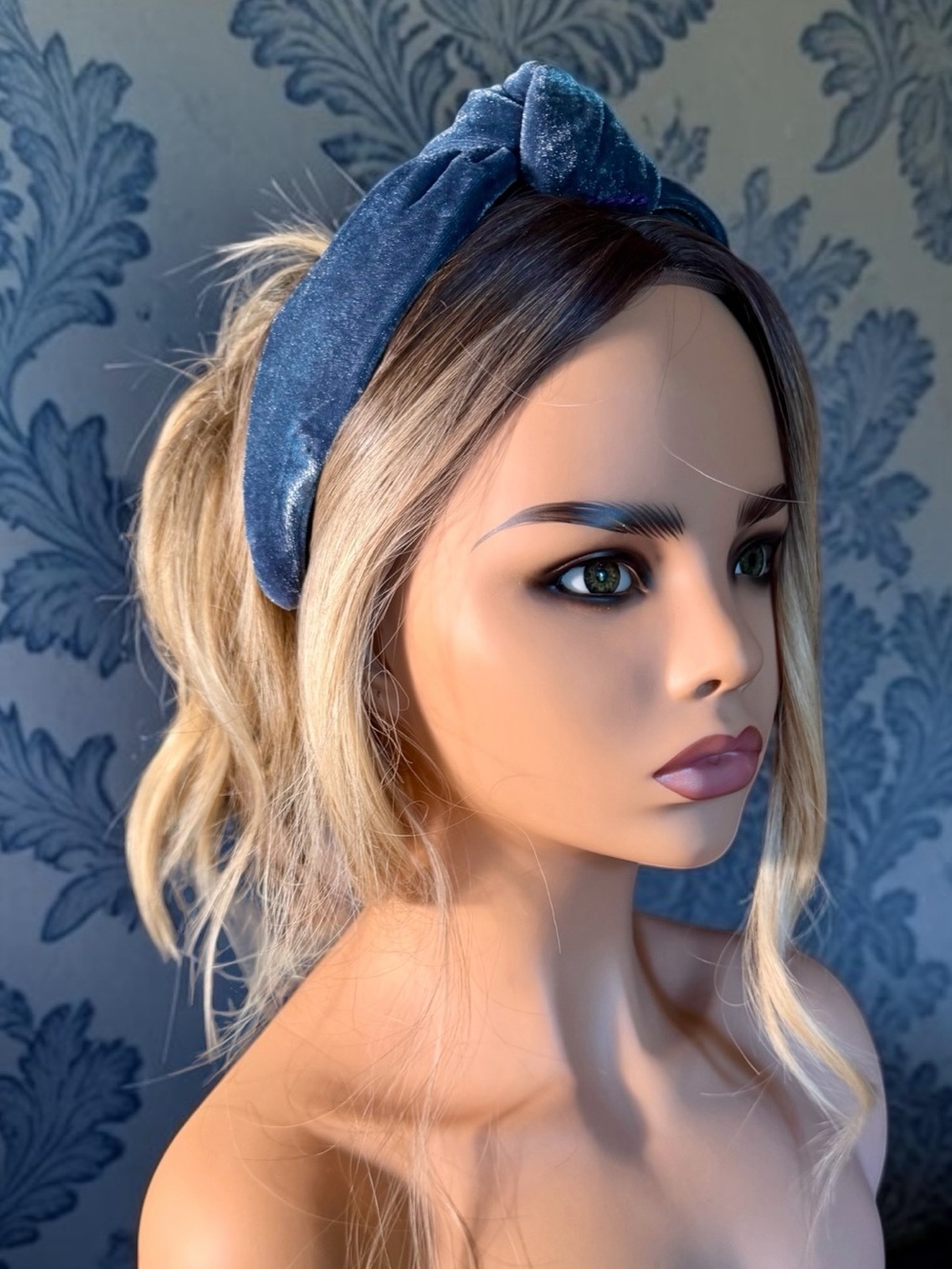 Dusty Blue Velvet Knotted Headband